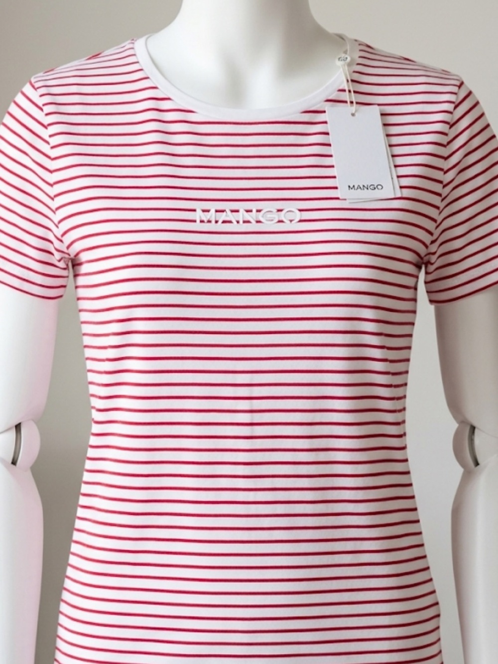 Mango White Tee with Red Stripes